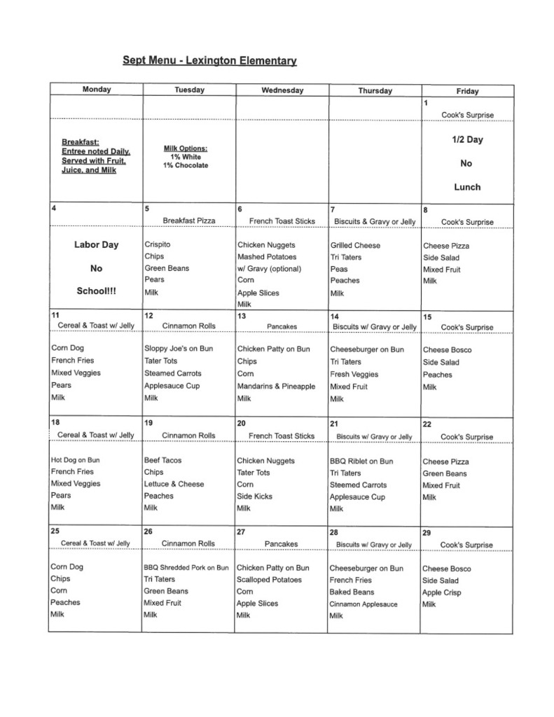 Elementary Lunch Menu